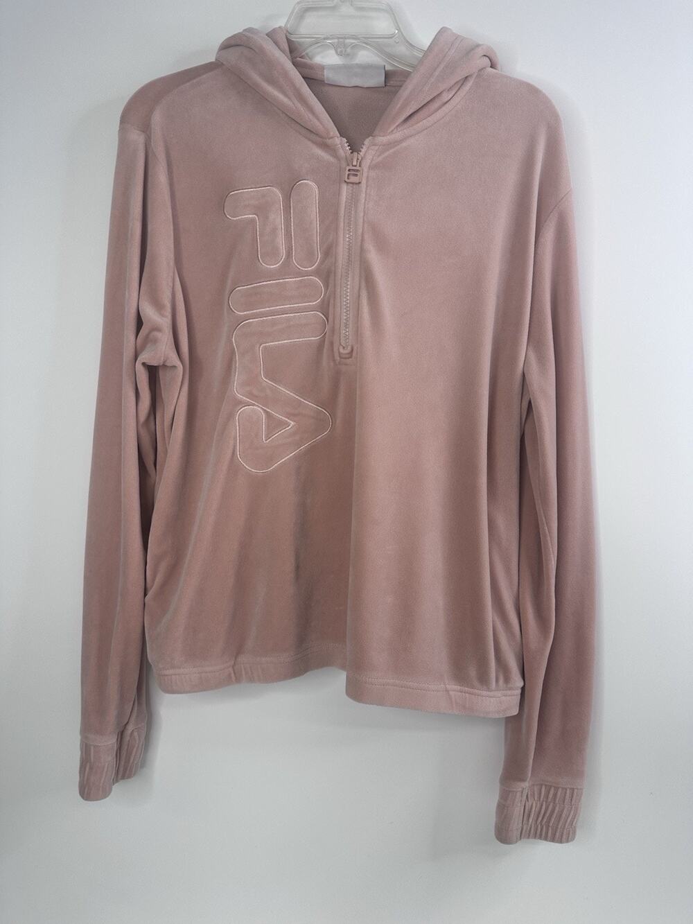 Fila Jacket Womens M Velour 1/4 Zip Track Logo Retro Y2K Blush Pullover